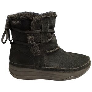 Skechers Snow Boots Womens Size 6 Black Chalet Leather Fur Lined Tone‎ Ups 38722